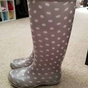 Gray and White Polka Dot Rainboots